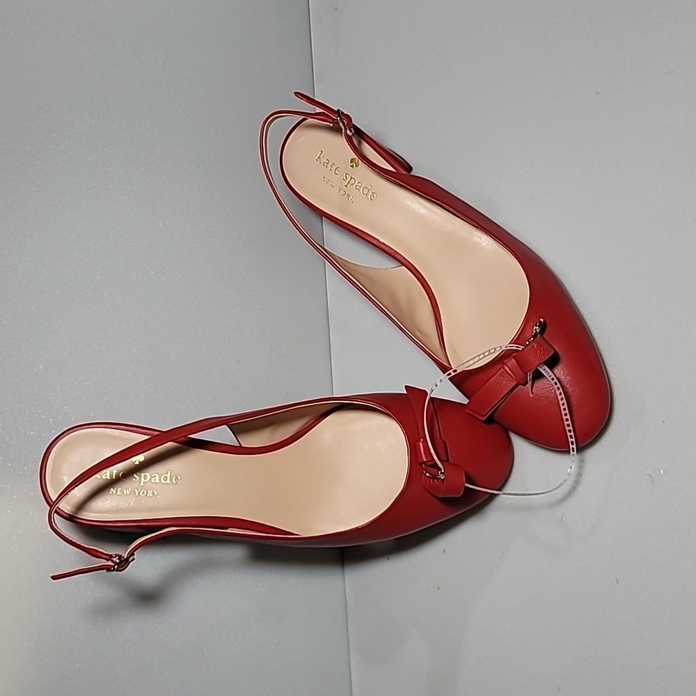 Kate Spade Cherry Red Leather Bow Slingback Heels Size 9.5 M - Picture 14 of 14